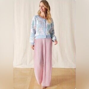 Matilda Jane NWT Curtain Call Pants pink Plisse pleated wide leg palazzo flowy L